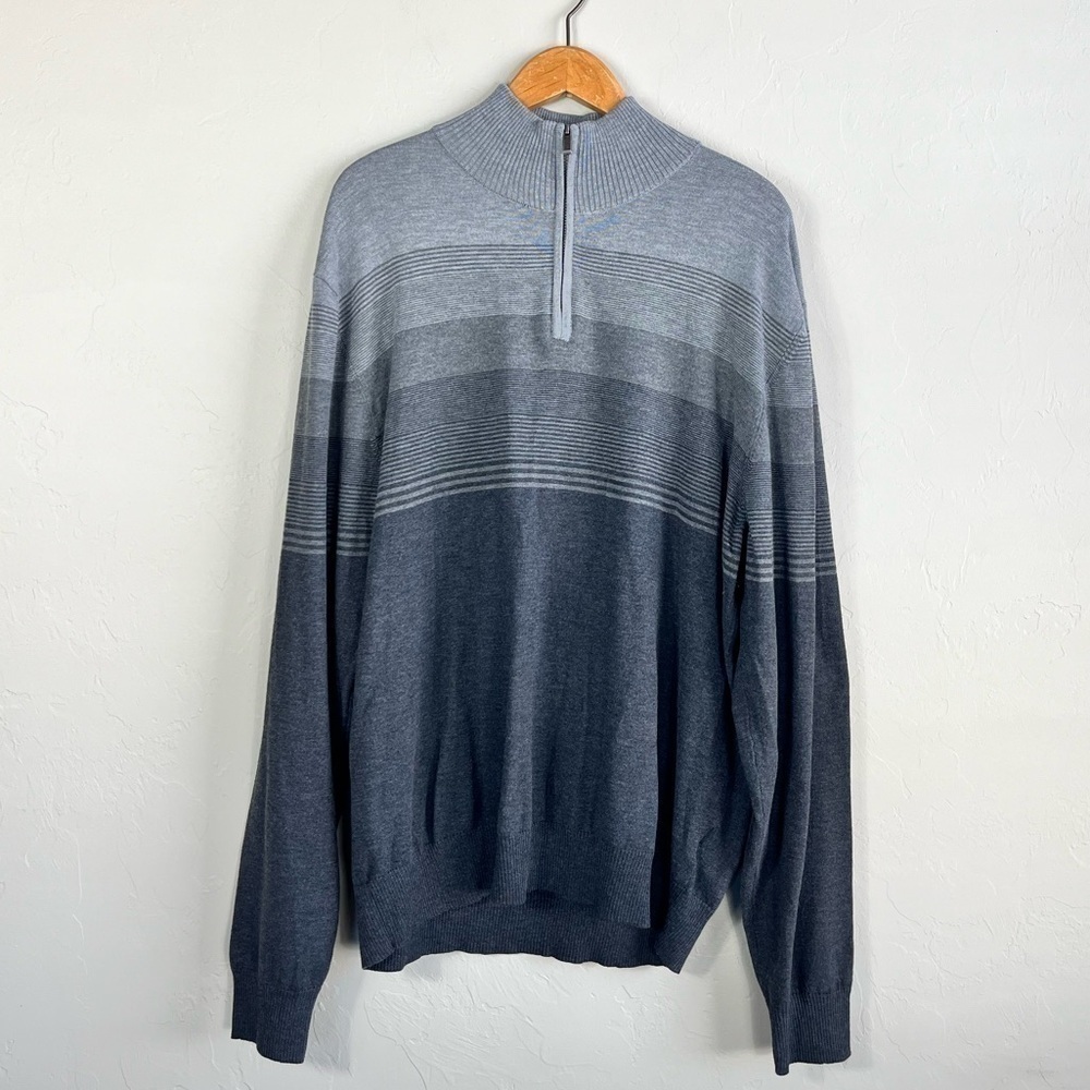 NEW Haggar Pullover Half Zip Striped Color Block Grey Men's Sweater